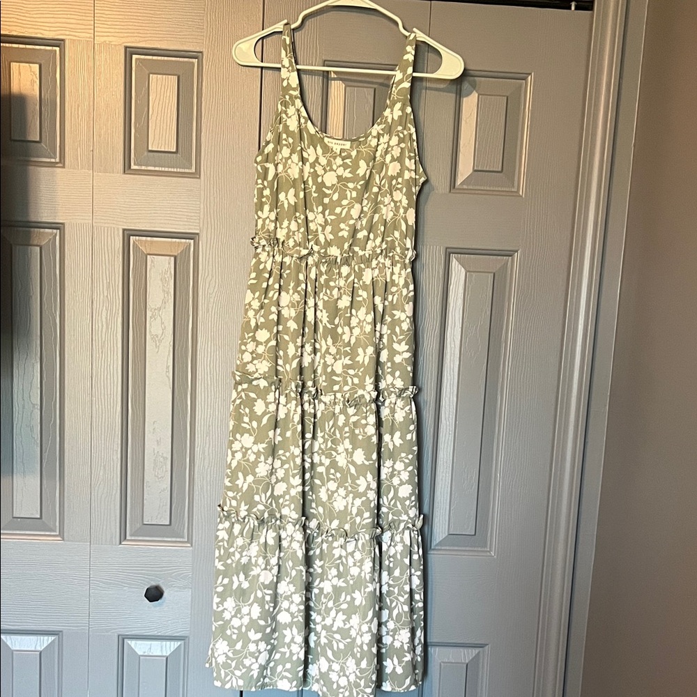 Blu Pepper Olive Green and White Floral Maxi Dress